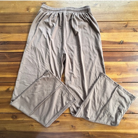 Womens Casual Lounge Pants Medium Tan Elastic Waist Drawstring Wide Leg Comfort - Picture 4 of 4